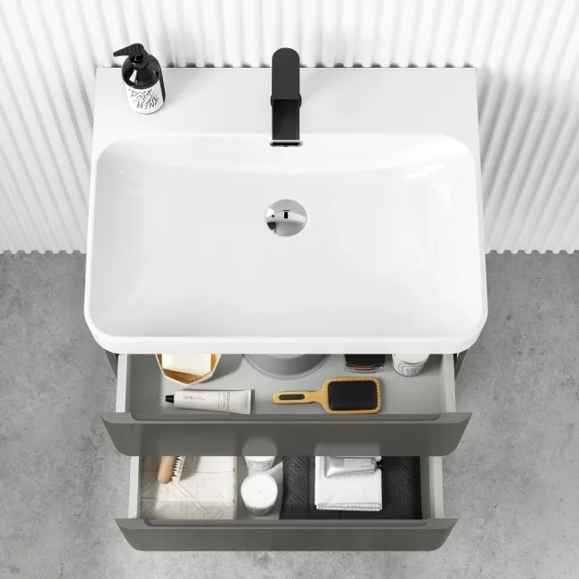 Corsica Tungsten Grey Wall Hung Basin Drawer Vanity 600mm