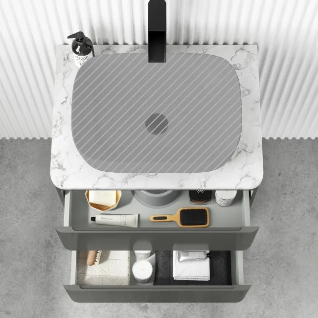 Corsica Tungsten Grey Wall Hung Drawer Vanity with Marble Top 600mm - Excludes Counter Top Basin