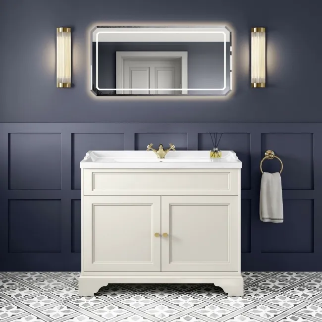 Lucia Chalk White Basin Vanity 1030mm - Brushed Brass Accents
