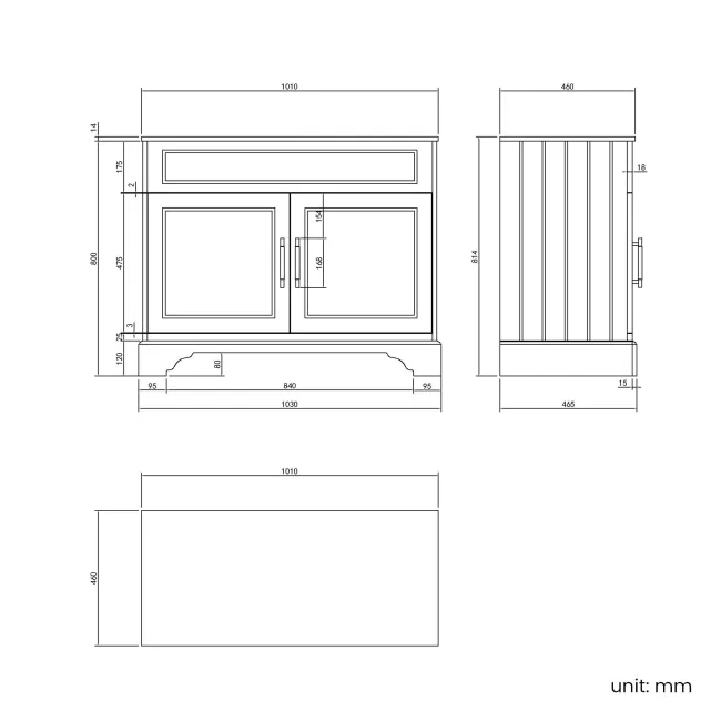 Lucia Graphite Grey Cabinet with Marble Top 1030mm (Excludes Counter Top Basin) - Brass Knurled Handles