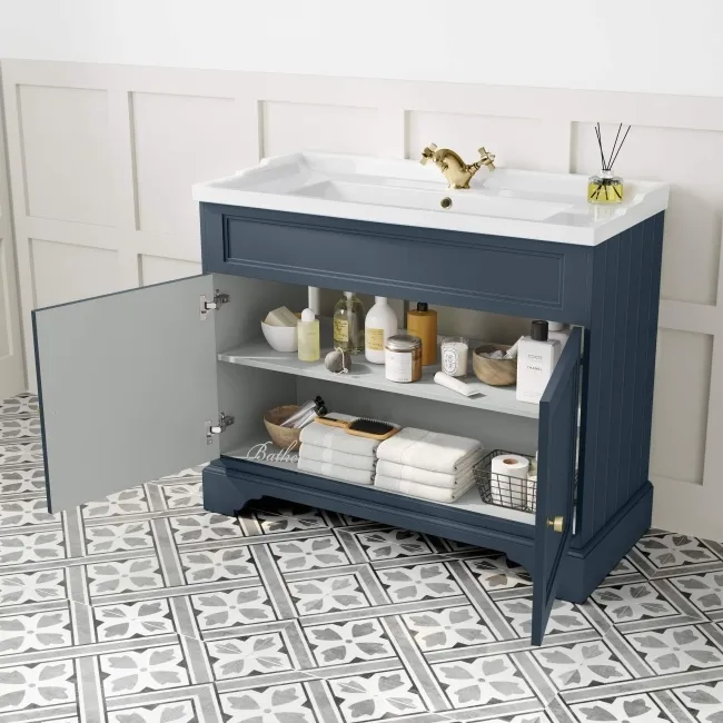 Lucia Inky Blue Basin Vanity 1030mm - Brushed Brass Accents