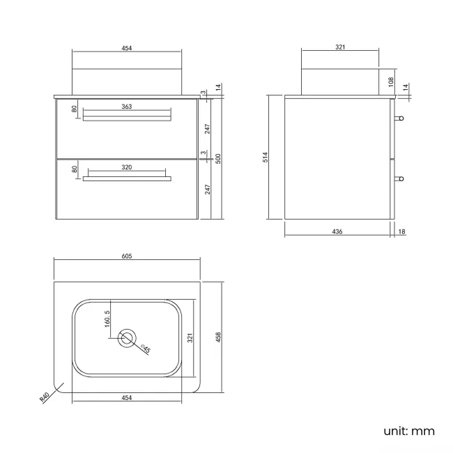 Omaha Gloss White Wall Hung Drawer Vanity with Marble Top & Marin Basin 600mm