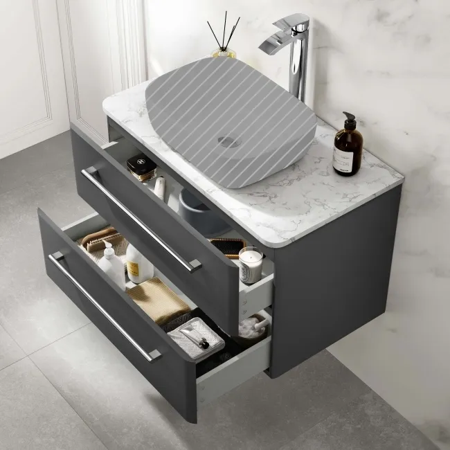 Omaha Slate Grey Wall Hung Drawer Vanity with Marble Top 800mm - Excludes Counter Top Basin