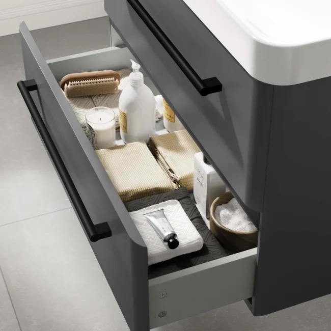 Omaha Slate Grey Wall Hung Basin Drawer Vanity 800mm - Black Accents