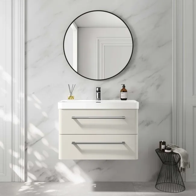 Omaha Linen White Wall Hung Basin Drawer Vanity 800mm