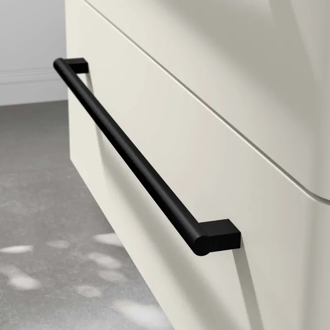 Omaha Linen White Wall Hung Drawer Vanity with Marble Top & Curved Counter Top Basin 800mm - Black Accents