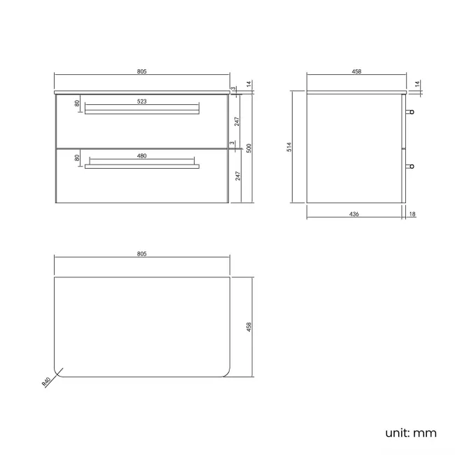 Omaha Linen White Wall Hung Drawer Vanity with Marble Top 800mm (Excludes Counter Top Basin) - Brushed Brass Accents