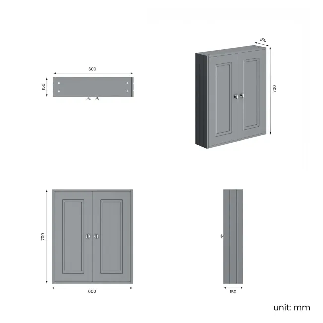 Dove Grey Wall Hung Cabinet 700x600mm