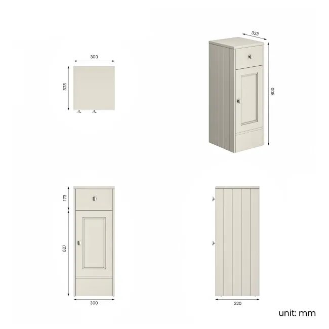 Monaco Chalk White Side Cabinet Unit 300mm