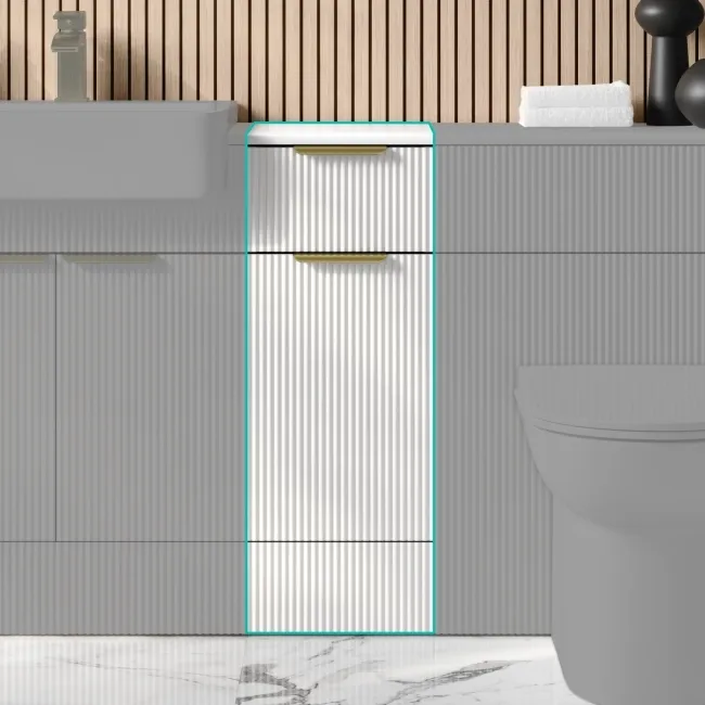 Sicily Fluted Coastal White Side Cabinet Unit 300mm - Brushed Brass Accents