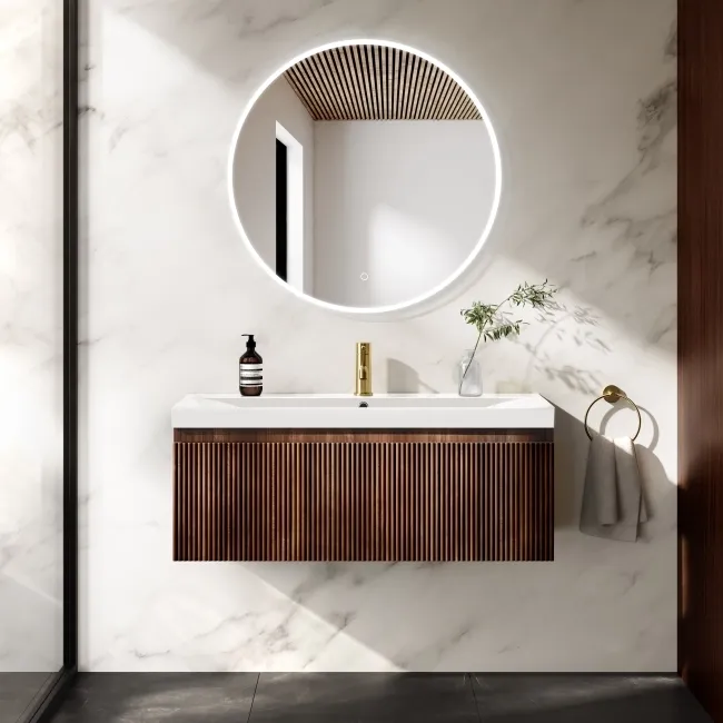 Malta Fluted Black Walnut Wall Hung Basin Drawer Vanity 1000mm