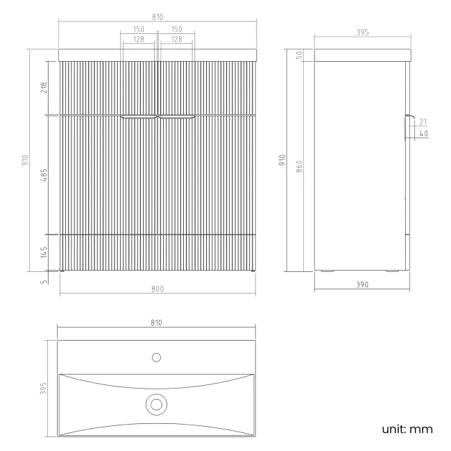 Havana Fluted Country Oak Basin Vanity 800mm - Chrome Handles