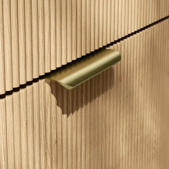 Sicily Fluted Country Oak Floor Standing Tall Cabinet Unit 1900x300mm - Brushed Brass Accents