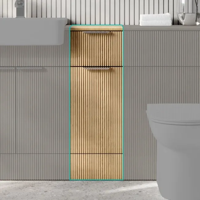 Sicily Fluted Country Oak Side Cabinet Unit 300mm - Chrome Handles