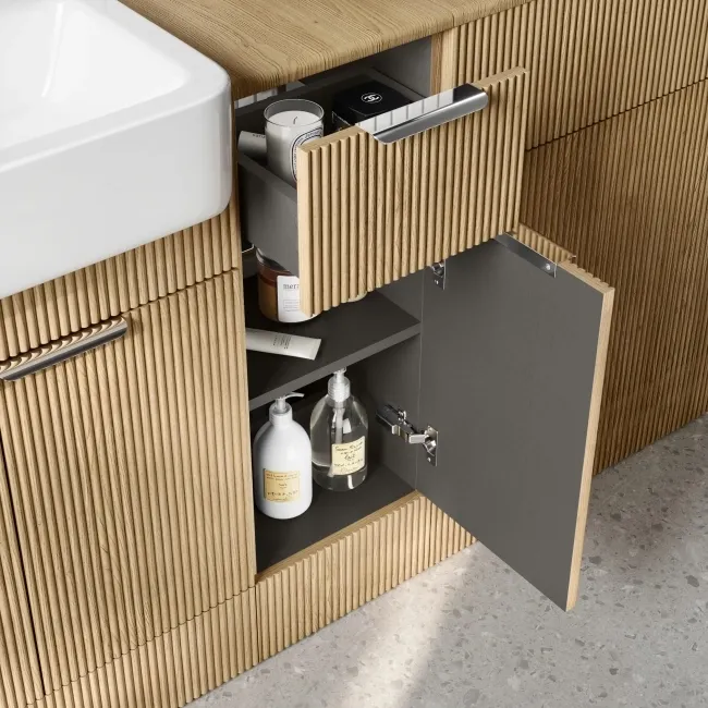 Sicily Fluted Country Oak Side Cabinet Unit 300mm - Chrome Handles