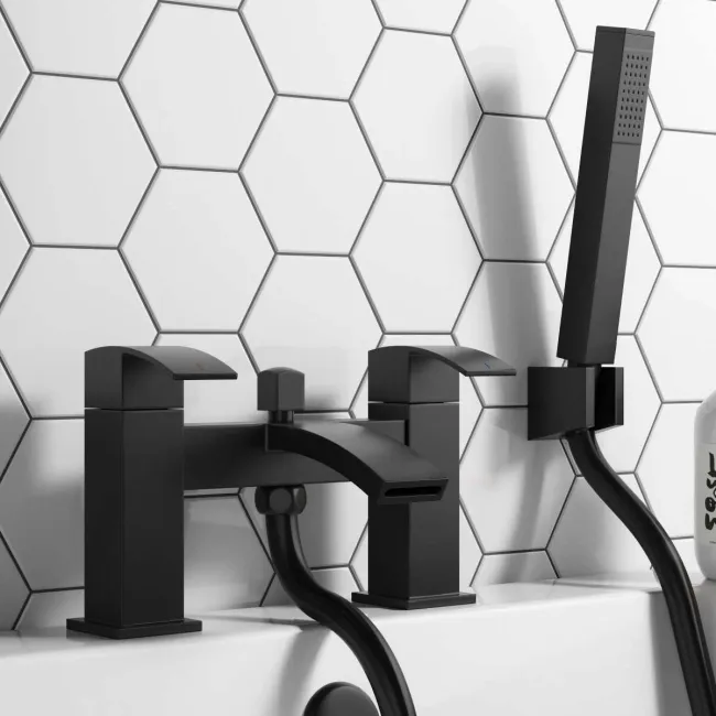 Welland Matt Black Basin & Shower Bath Mixer Tap Set