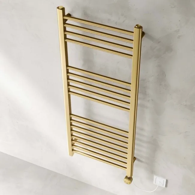 Barcelona Electric Brushed Brass Straight Heated Towel Rail 1200x500mm
