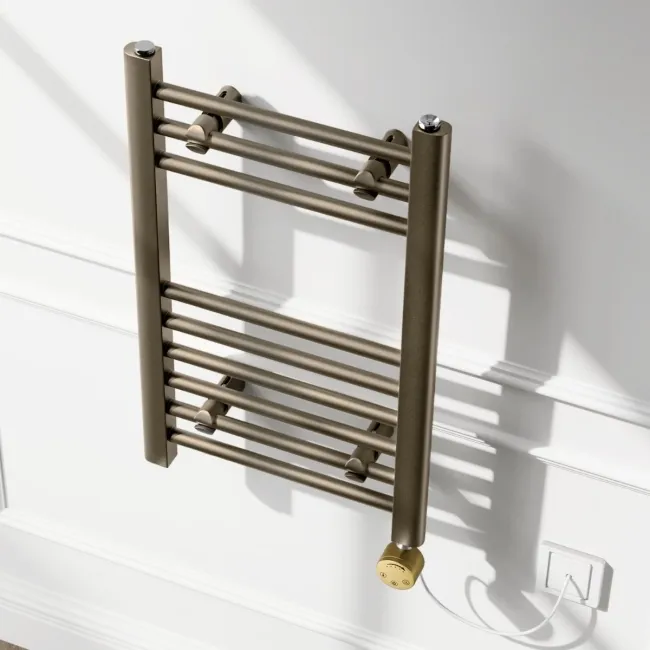 Barcelona Electric Antique Gold Straight Heated Towel Rail 650x400mm