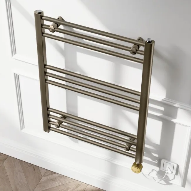 Barcelona Electric Antique Gold Straight Heated Towel Rail 800x600mm