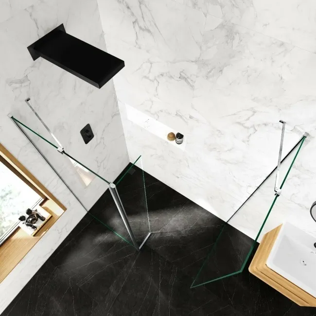 Copenhagen Easy Clean 8mm Walk In Shower Enclosure 800mm & 900mm Glass with Pivotal Return Panel