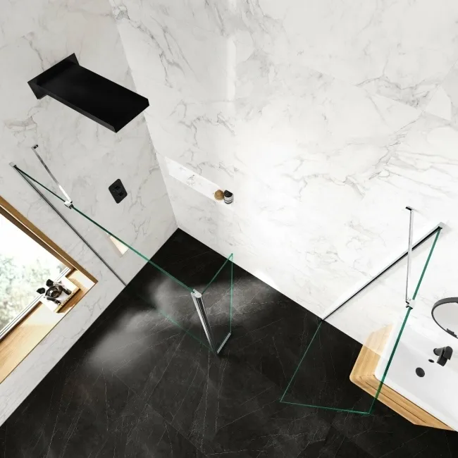 Copenhagen Easy Clean 8mm Walk In Shower Enclosure 1200mm & 900mm Glass with Pivotal Return Panel