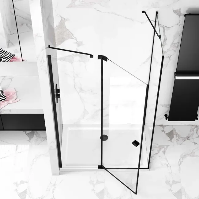 Vienna Matt Black Easy Clean 8mm Hinged Shower Enclosure 1200x800mm
