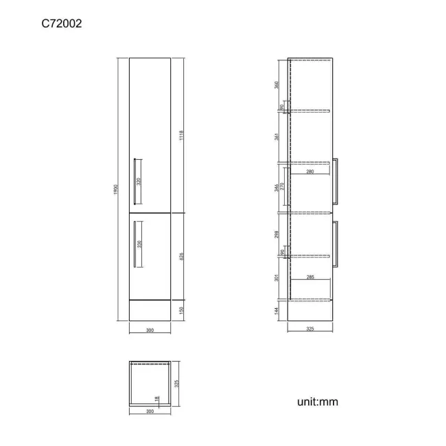 Harper Gloss White Floor Standing Tall Cabinet 1900x300mm - Black Accents