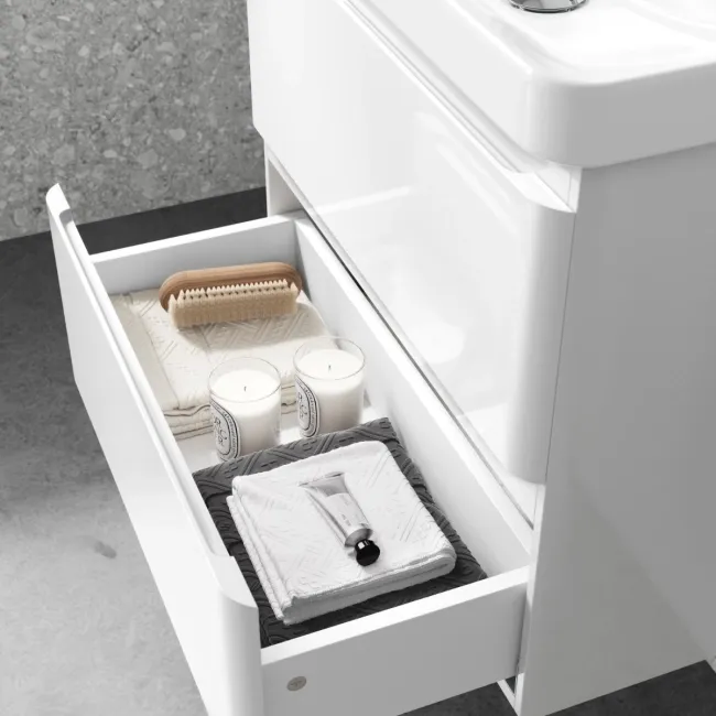 Corsica Gloss White Wall Hung Slimline Basin Drawer Vanity 600mm