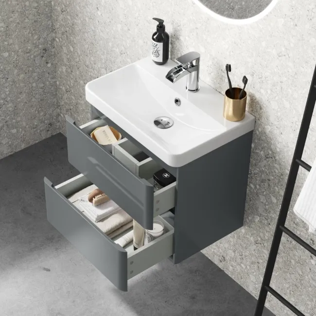 Corsica Storm Grey Wall Hung Slimline Basin Drawer Vanity 500mm