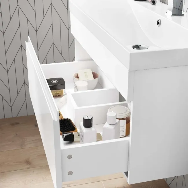 Trent Gloss White Wall Hung Basin Drawer Vanity 800mm