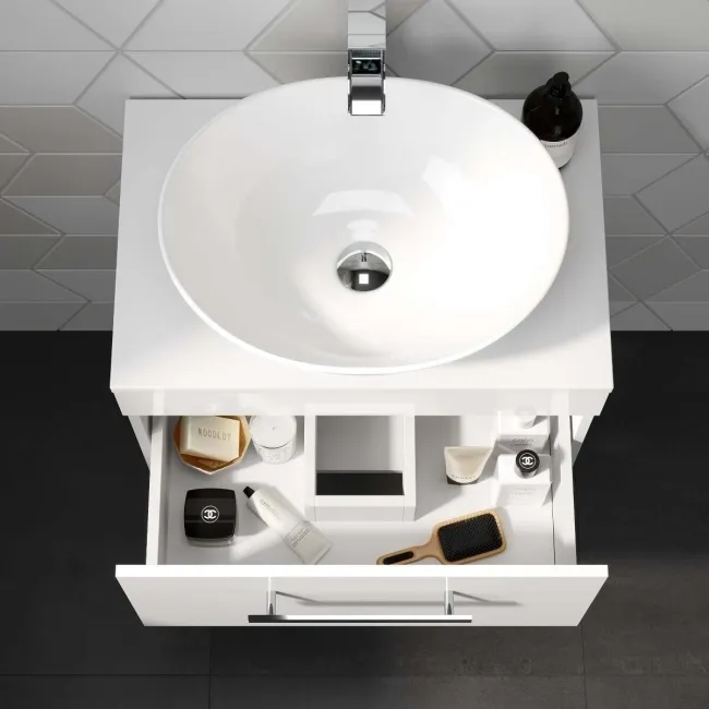 Avon Gloss White Wall Hung Drawer Vanity with Oval Counter Top Basin 600mm