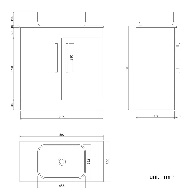 Avon Gloss White Vanity with Curved Counter Top Basin 800mm