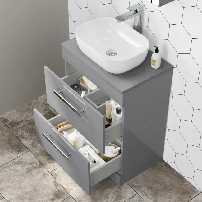 Avon Stone Grey Vanity Drawer with Curved Counter Top Basin 600mm