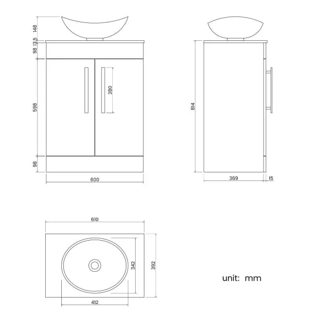 Avon Stone Grey Vanity with Marble Top & Oval Counter Top Basin 600mm