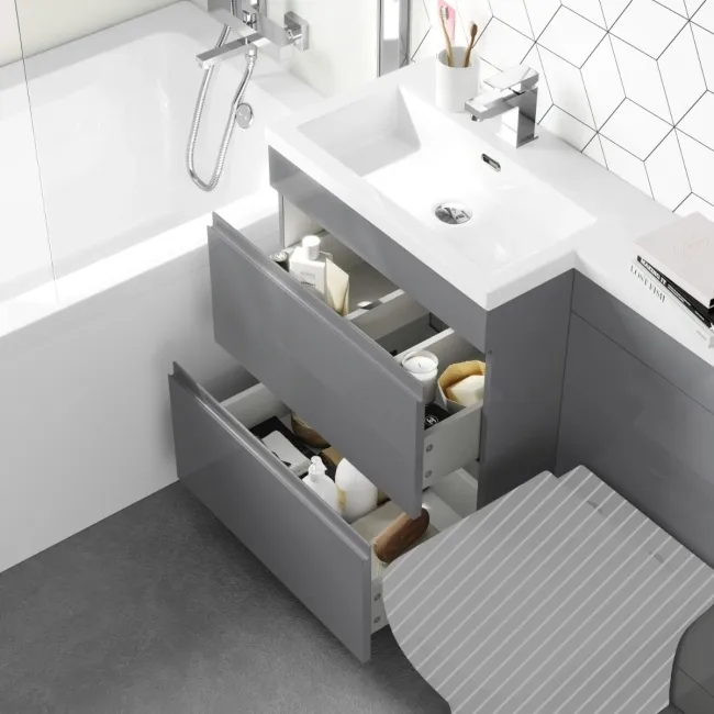 Trent Stone Grey Basin Vanity Drawer and Back To Wall Unit 1100mm - Left Handed