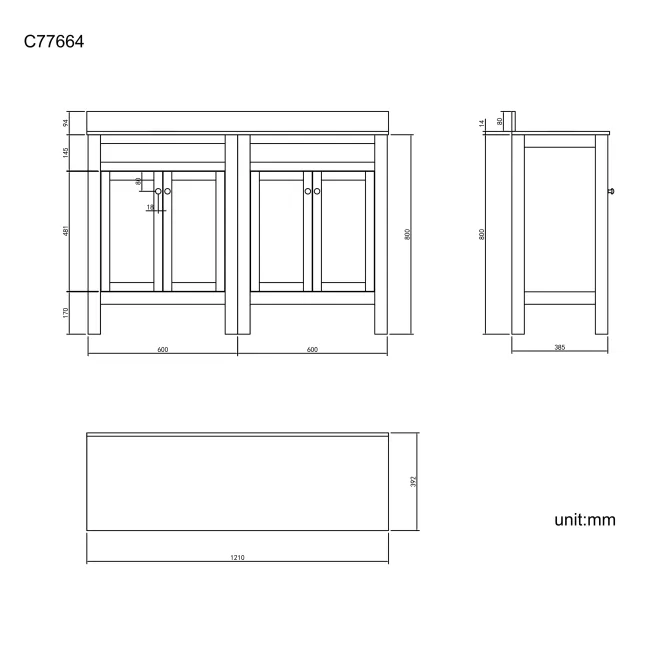 Bermuda Graphite Grey Cabinet with Marble Top 1200mm - Excludes Counter Top Basins