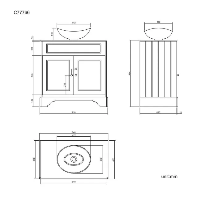 Lucia Chalk White Vanity with Marble Top & Oval Counter Top Basin 840mm