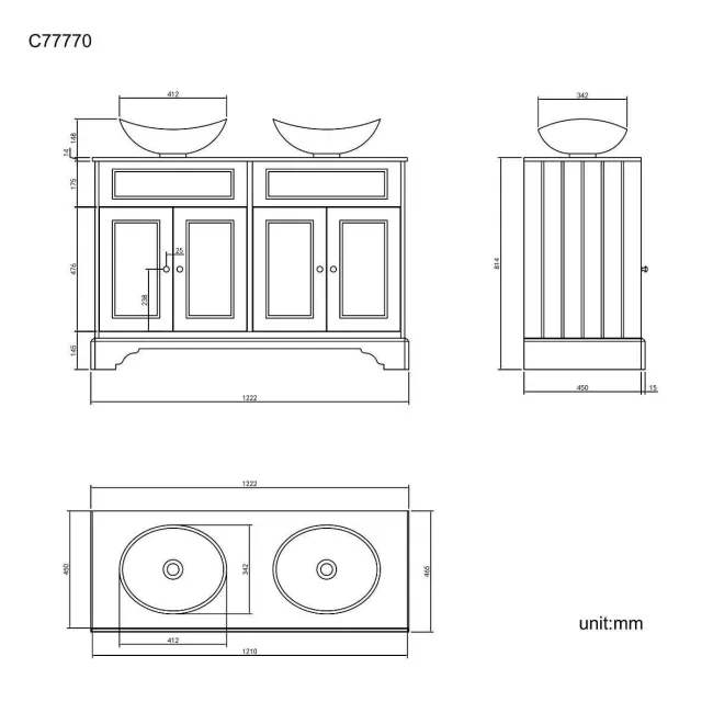Lucia Chalk White Double Vanity with Marble Top & Oval Counter Top Basin 1200mm