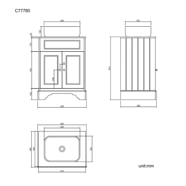 Lucia Graphite Grey Vanity with Marble Top & Curved Counter Top Basin 640mm