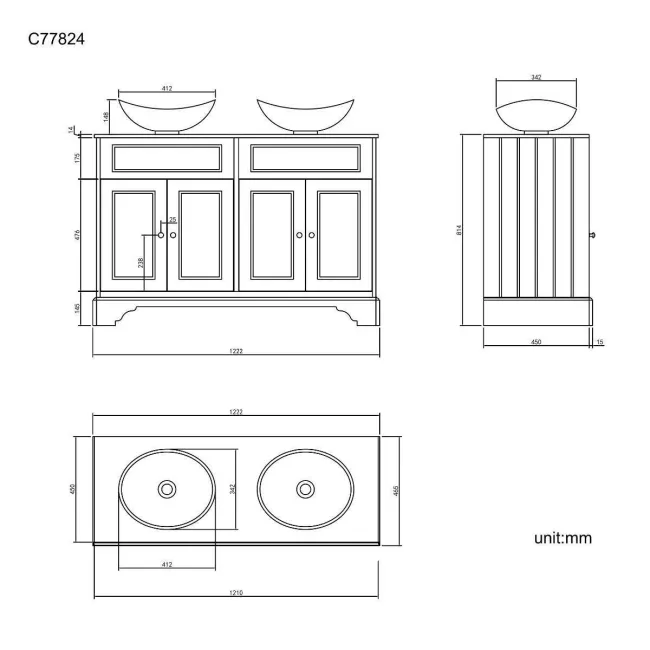 Lucia Inky Blue Double Vanity with Marble Top & Oval Counter Top Basin 1200mm