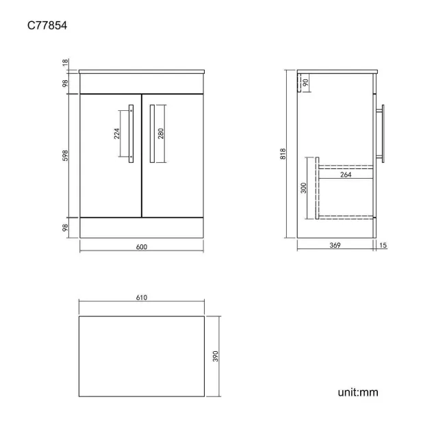 Avon Gloss White Counter Top Vanity 600mm - Black Accents