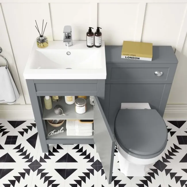 Bermuda Dove Grey Combination Vanity Basin and Hudson Toilet with Wooden Seat 1000mm