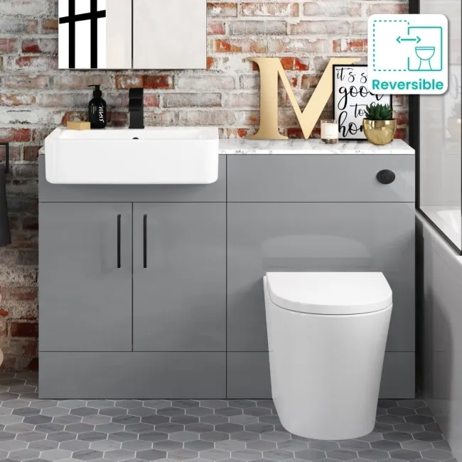 Harper Stone Grey Combination Vanity Basin with Marble Top & Boston Toilet 1200mm - Black Accents