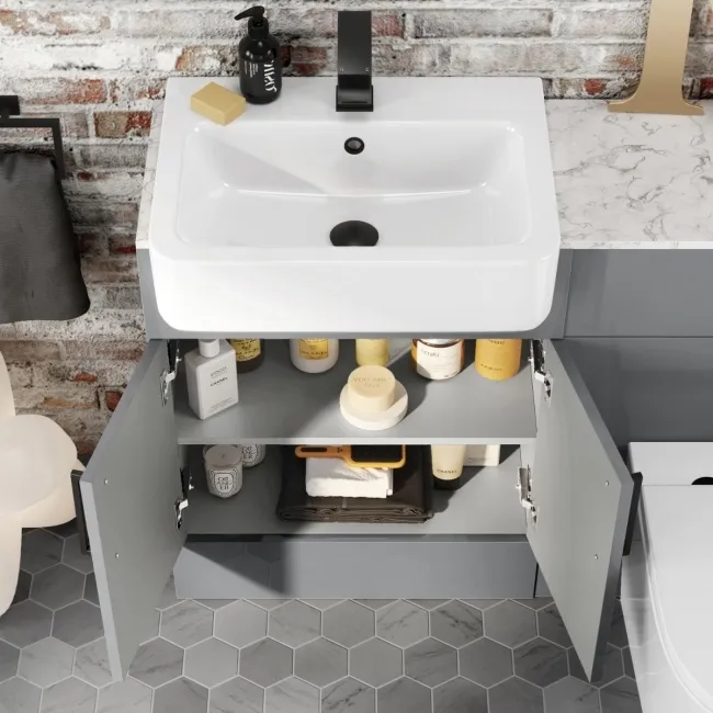Harper Stone Grey Combination Vanity Basin with Marble Top & Boston Toilet 1200mm - Black Accents