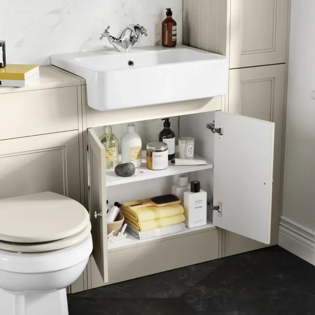 Monaco Chalk White Combination Vanity Basin and Hudson Toilet with Wooden Seat 1200mm