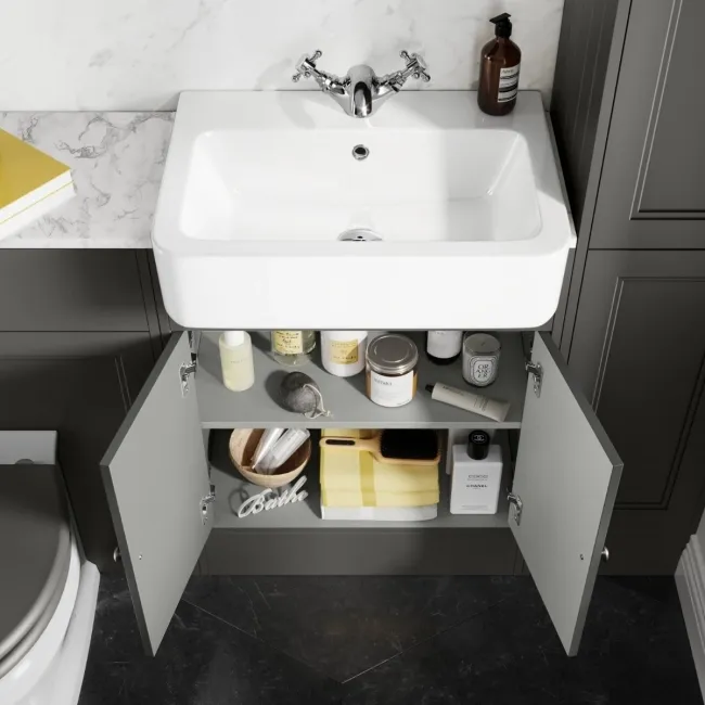 Monaco Graphite Grey Combination Vanity Basin with Marble Top & Hudson Toilet with Wooden Seat 1200mm