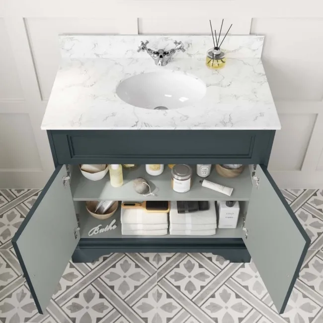 Lucia Inky Blue Vanity with Marble Top & Undermount Basin 830mm
