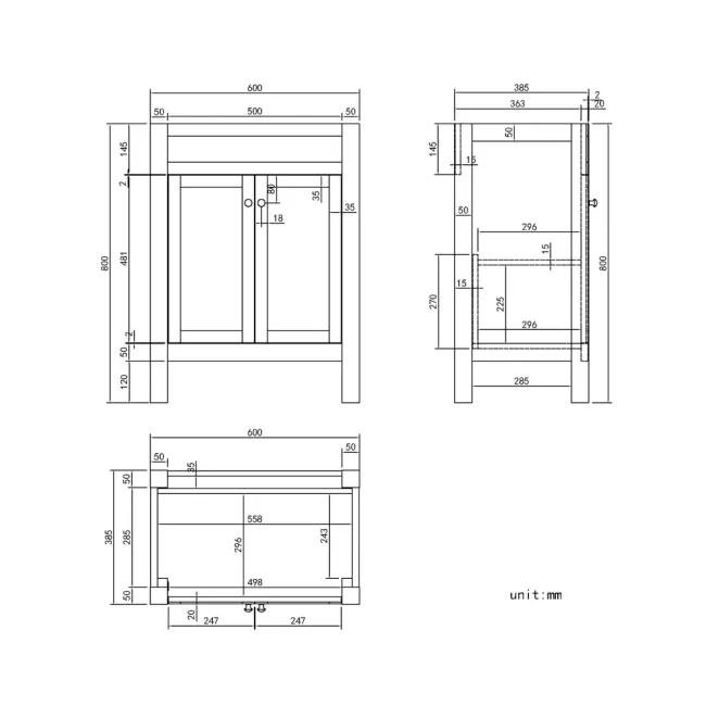 Bermuda Inky Blue Basin Vanity 600mm - Brushed Brass Accents