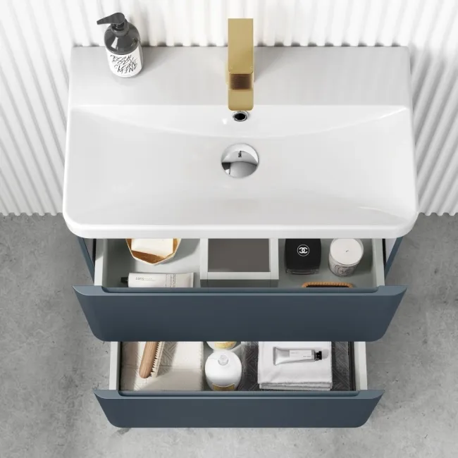 Corsica Inky Blue Slimline Basin Drawer Vanity 600mm