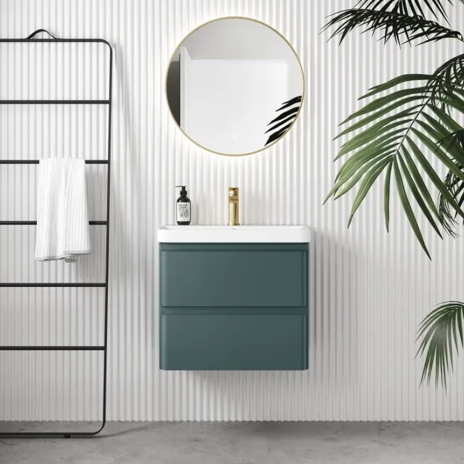 Corsica Midnight Green Wall Hung Slimline Basin Drawer Vanity 600mm